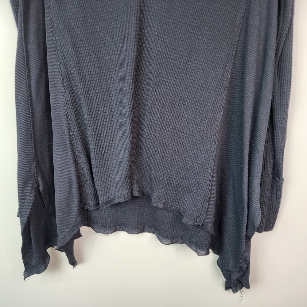Free People Laguna Thermal Top Women's S Black V-Neck Waffle Knit Oversized - Picture 4 of 7